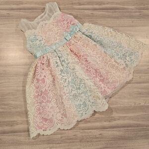 Jona Michelle Pastel Lace Dress with Blue Bow SIZE 3T